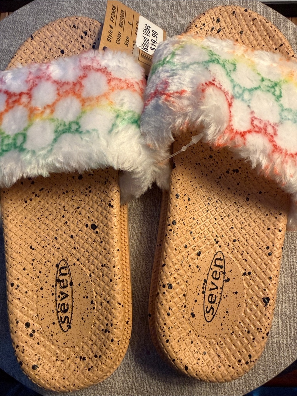 Seven7 Multicolor Rainbow Faux Fur Slide Sandals